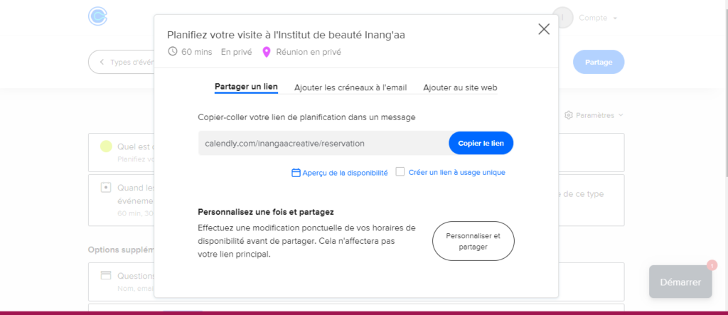 Partager un lien Calendly