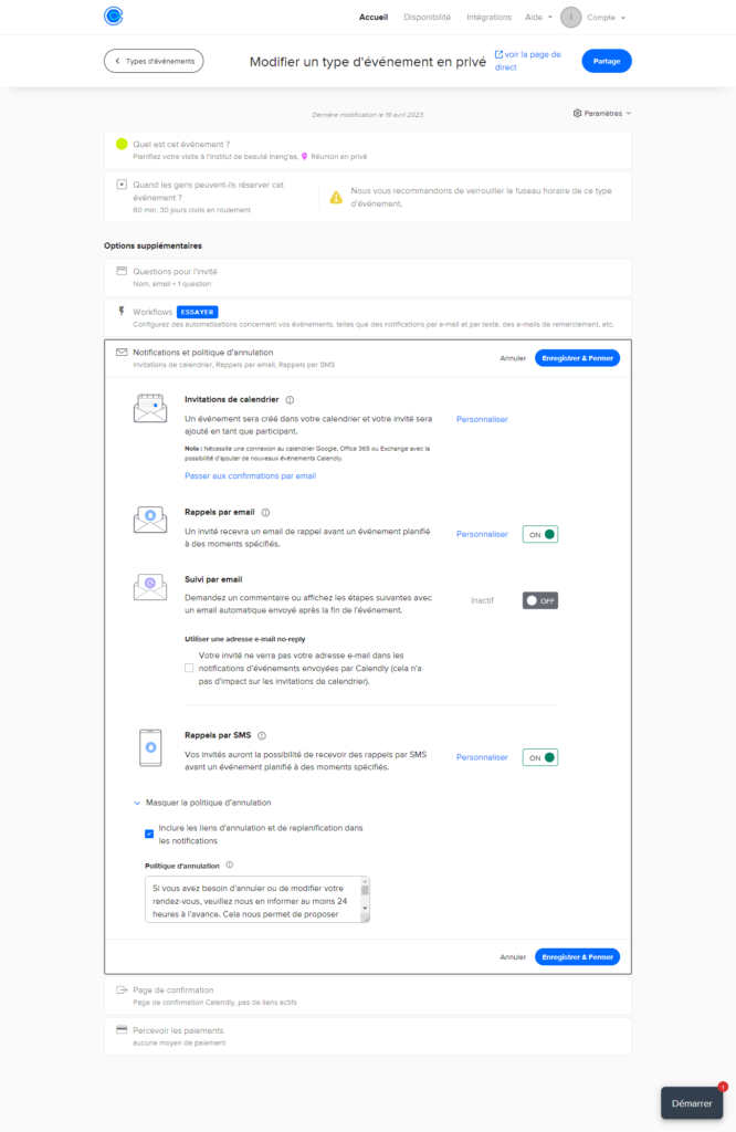 Options supplémentaires Calendly